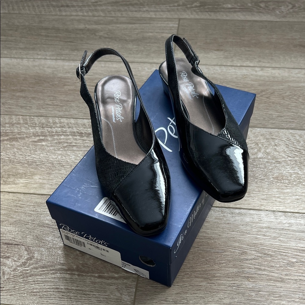 Walking Cradles Black Patent Slingback Heels